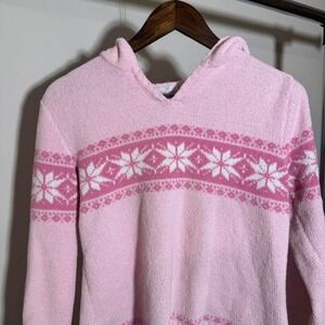 Sonoma Pink Fleece Hoodie with White Snowflakes Size Medium Knitwear Outdoors